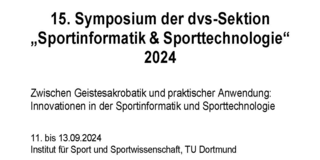 Das Bild zeigt das Titelbild des Tagungsbandes mit den Rahmendaten der Tagung und einem Foto. Datauf zu sehen ist eine Luftaufnahme einer Tartanbahn, auf der eine Läuferin durch Lichtschranken läuft, während eine Wissenschaftlerin am PC die Daten aufnimmt.