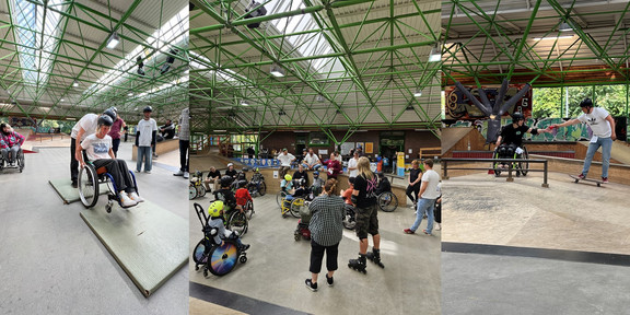 Drei Impressionen vom Inklusiven Skatetag in der Skatehalle Dortmund