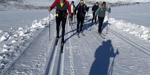 Exkursionsleitung und Studierende beim Skilanglauf